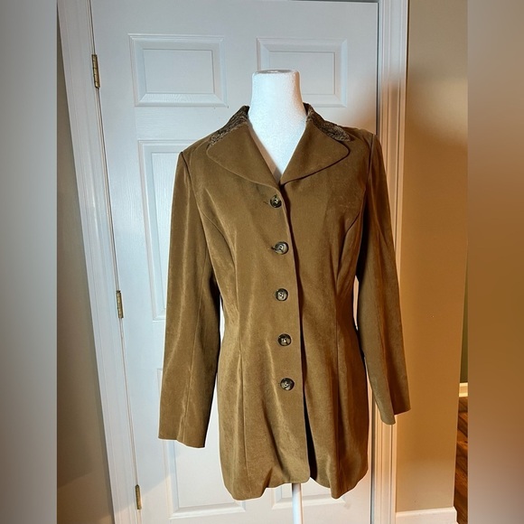 Liz Claiborne Jackets & Blazers - VGT Liz Claiborne Dresses Womens Size 10 Brown Coat With Leopard Print Collar